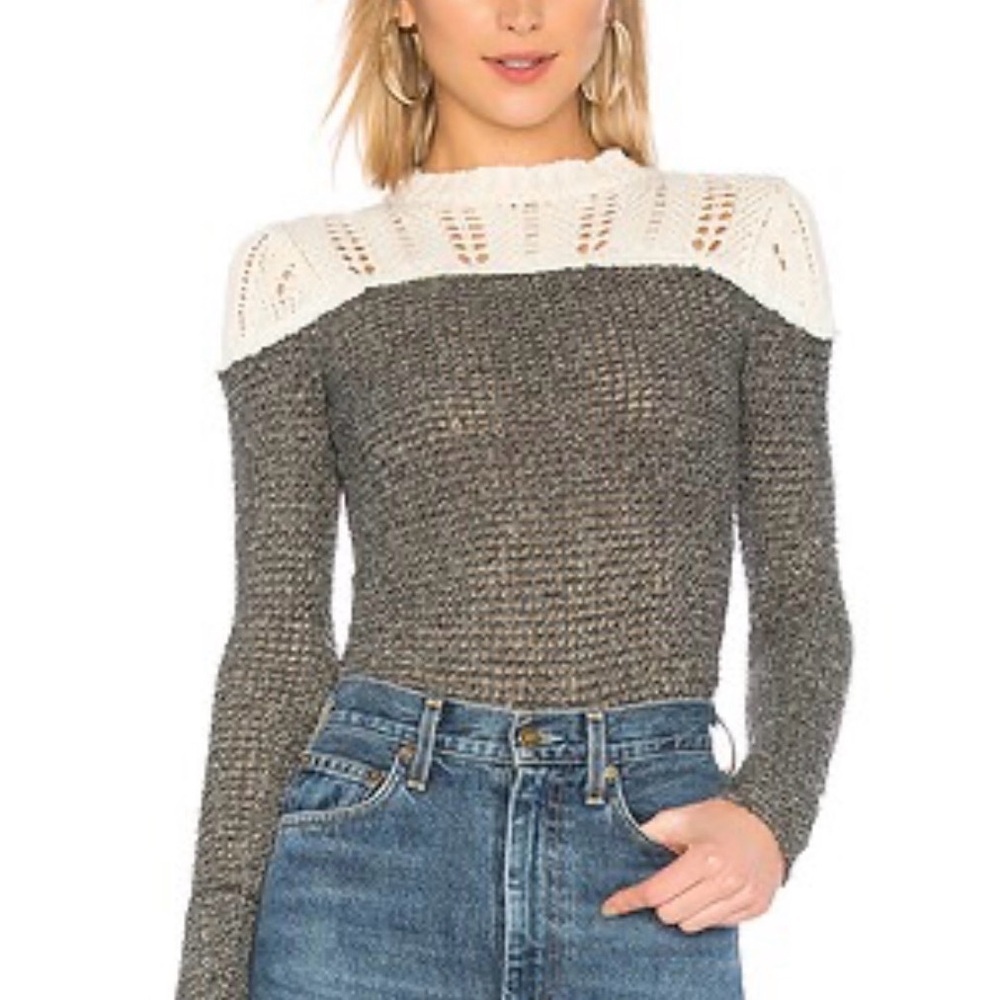 Free People Gray and Cream Knit Sweater
